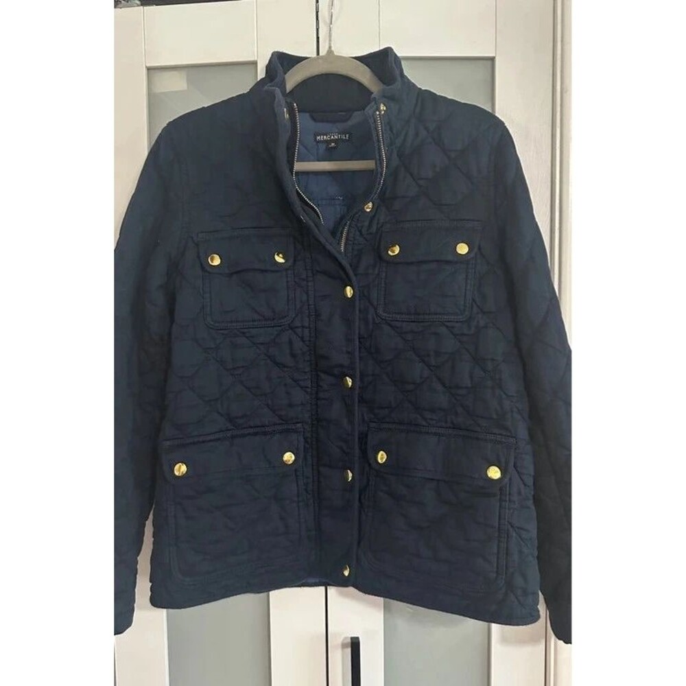 J.Crew Navy Blue Quilted Field Jacket Gold Hardware Preppy Barn Coat Size M NWOT